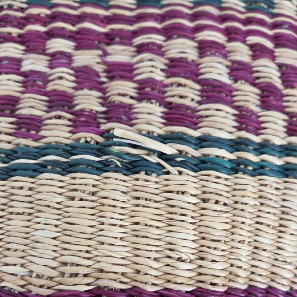 African Bolga Handwoven Market Basket - Natural, Burgundy & Olive - Picture 7 of 8
